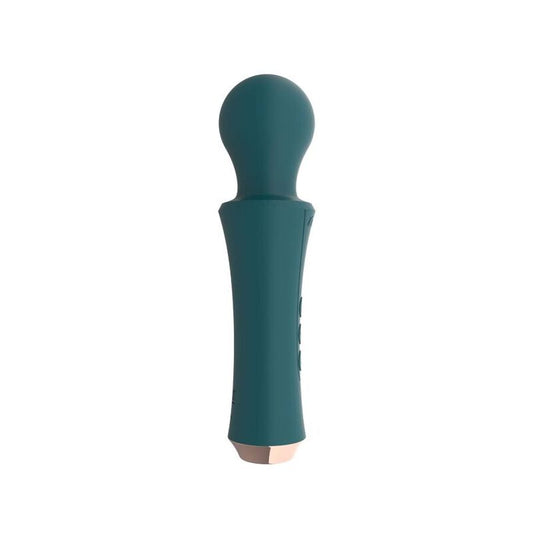 XOCOON Varinha Pessoal Vibratória Recarregável Verde, detalhe da cabeça flexível e corpo ergonómico.