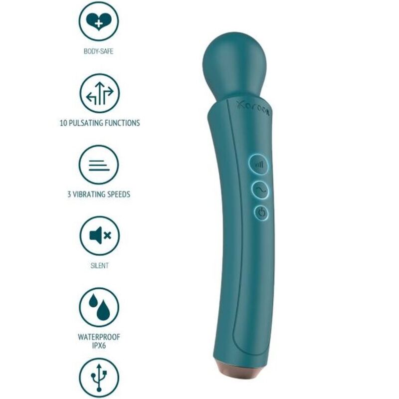 Varinha Curva Verde XOCOON com vibração forte para massagem corporal e estimulação erótica.