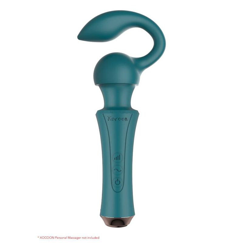 Close-up do XOCOON Acessório Massageador Pessoal Silicone Flexível Verde, destacando sua textura e design para estimulação versátil.