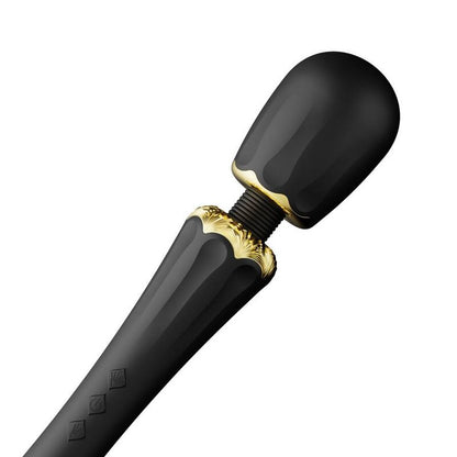 Close-up of the ZALO Varinha Massageadora Kyro Preta showing its luxurious design and silicone head.
