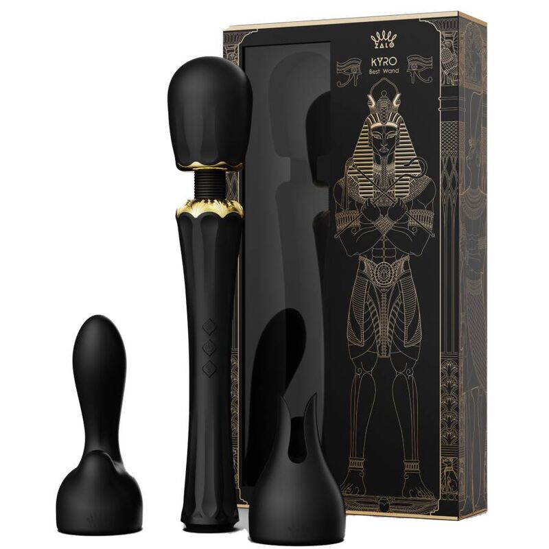 Close-up of the ZALO Varinha Massageadora Kyro Preta showing its luxurious design and silicone head.