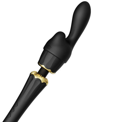 Close-up of the ZALO Varinha Massageadora Kyro Preta showing its luxurious design and silicone head.