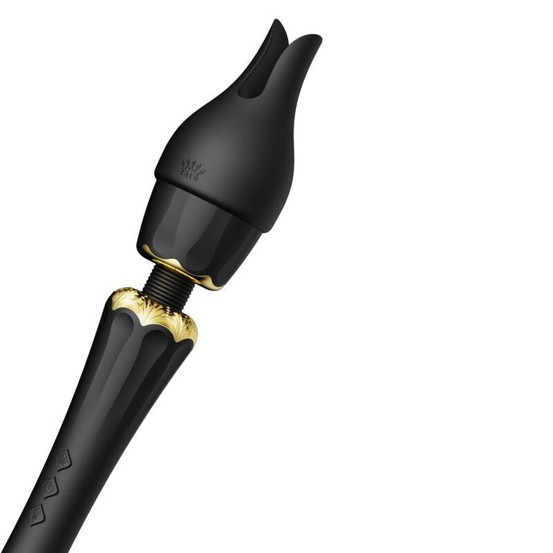 Close-up of the ZALO Varinha Massageadora Kyro Preta showing its luxurious design and silicone head.