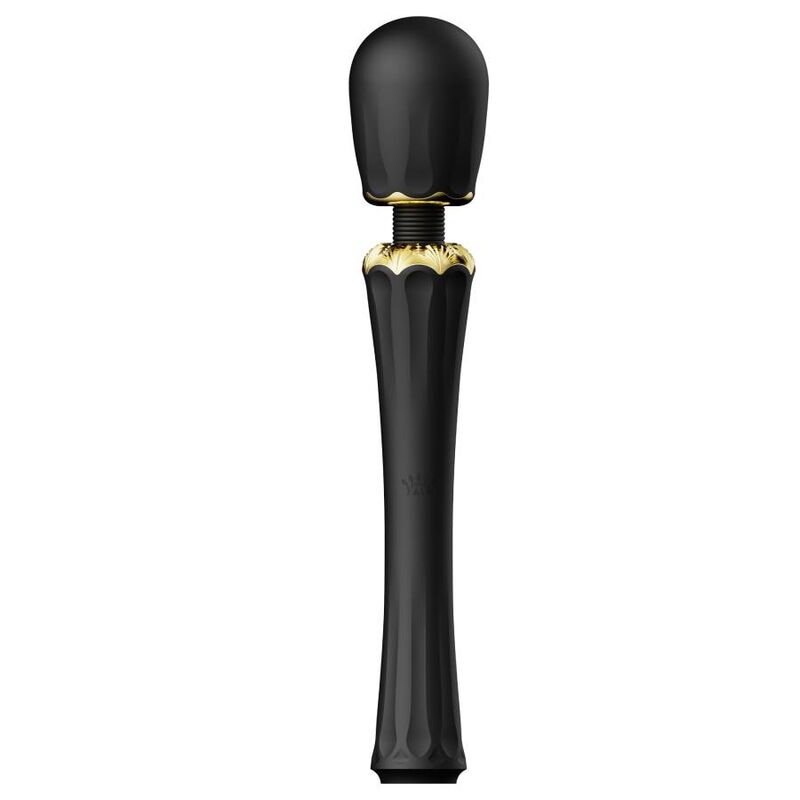 Close-up of the ZALO Varinha Massageadora Kyro Preta showing its luxurious design and silicone head.