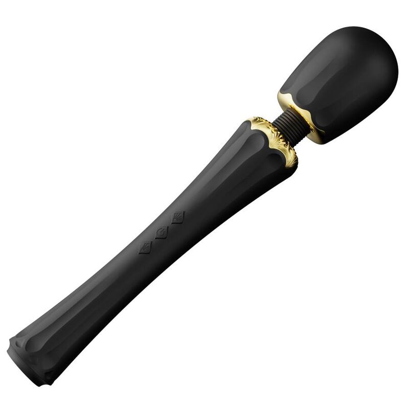 Close-up of the ZALO Varinha Massageadora Kyro Preta showing its luxurious design and silicone head.