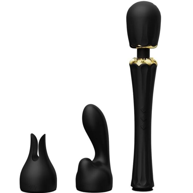 Close-up of the ZALO Varinha Massageadora Kyro Preta showing its luxurious design and silicone head.