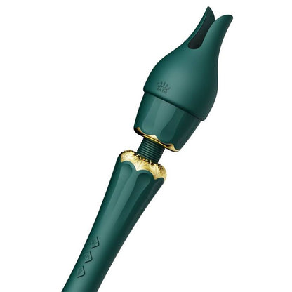 Close-up da ZALO Kyro Varina Massageadora Verde, destacando seu design e textura de silicone.