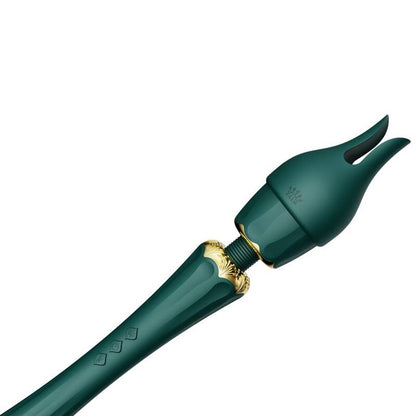 Close-up da ZALO Kyro Varina Massageadora Verde, destacando seu design e textura de silicone.
