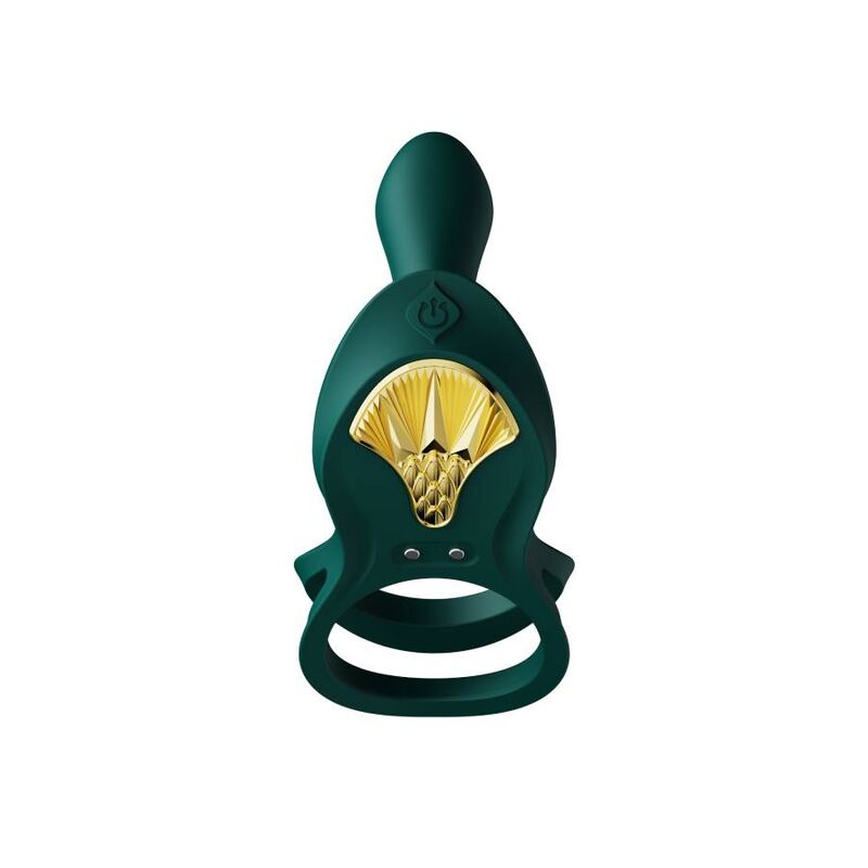 ZALO Anel Vibrante para Casais Bayek Verde com design ergonómico e detalhe dourado.