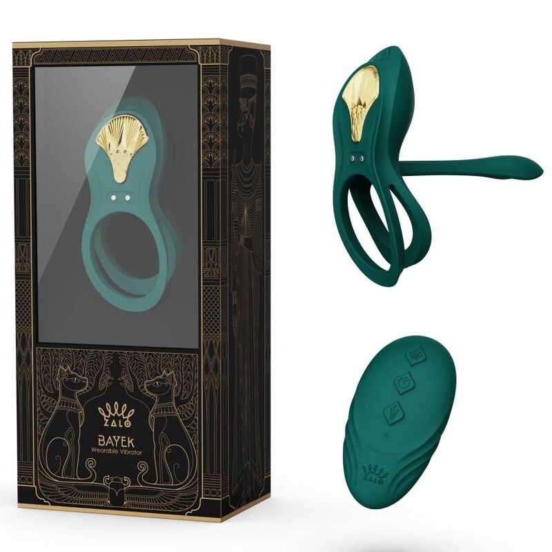 ZALO Anel Vibrante para Casais Bayek Verde com design ergonómico e detalhe dourado.