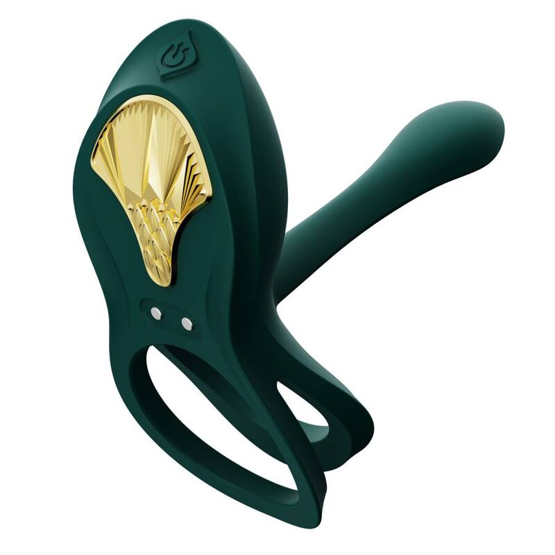 ZALO Anel Vibrante para Casais Bayek Verde com design ergonómico e detalhe dourado.