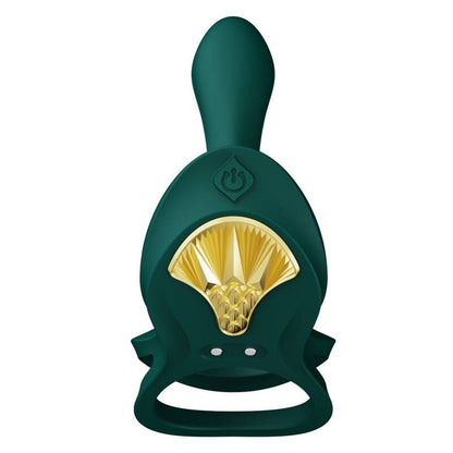 ZALO Anel Vibrante para Casais Bayek Verde com design ergonómico e detalhe dourado.