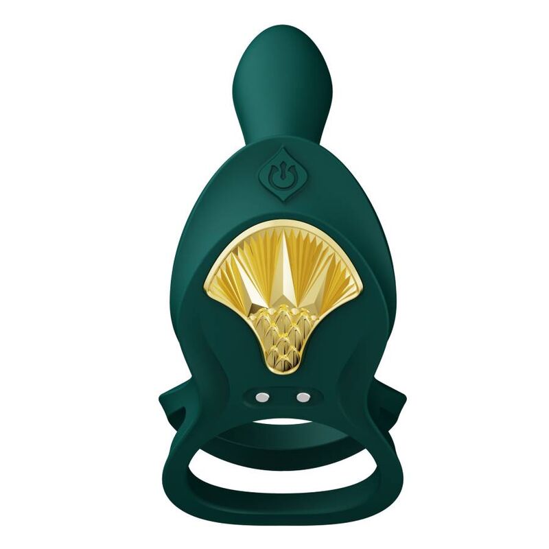 ZALO Anel Vibrante para Casais Bayek Verde com design ergonómico e detalhe dourado.