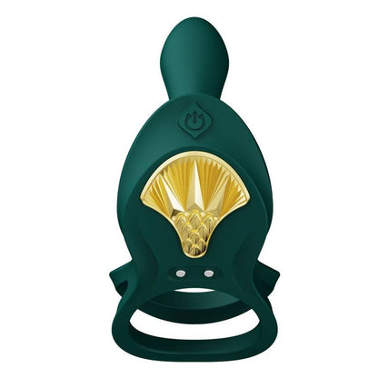 ZALO Anel Vibrante para Casais Bayek Verde com design ergonómico e detalhe dourado.