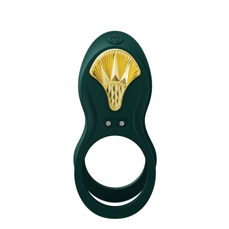 ZALO Anel Vibrante para Casais Bayek Verde com design ergonómico e detalhe dourado.