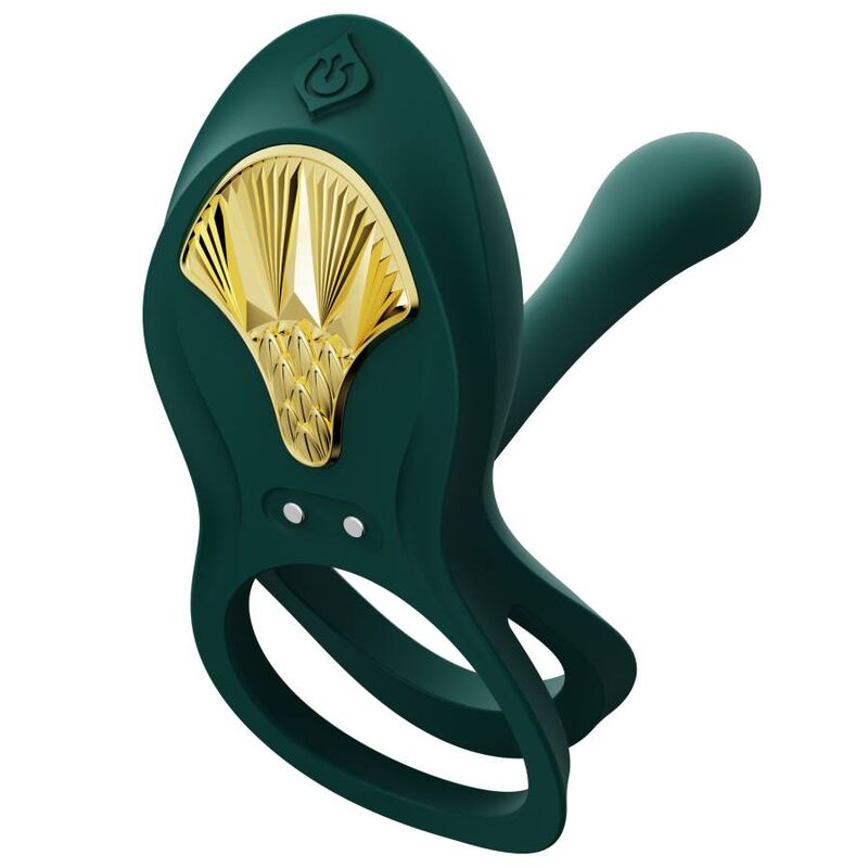ZALO Anel Vibrante para Casais Bayek Verde com design ergonómico e detalhe dourado.