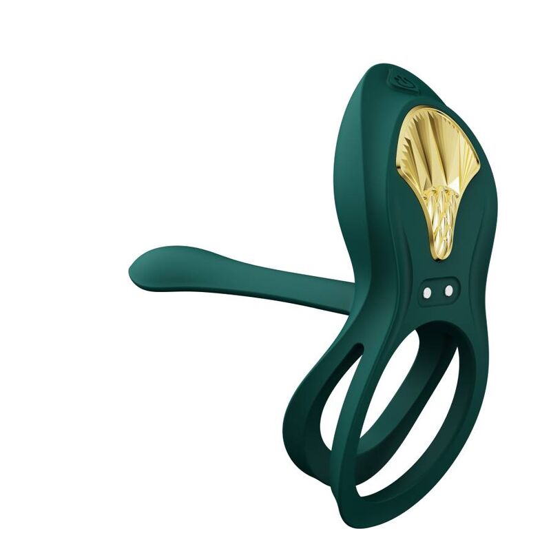 ZALO Anel Vibrante para Casais Bayek Verde com design ergonómico e detalhe dourado.