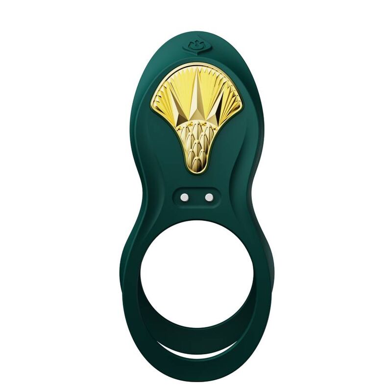 ZALO Anel Vibrante para Casais Bayek Verde com design ergonómico e detalhe dourado.