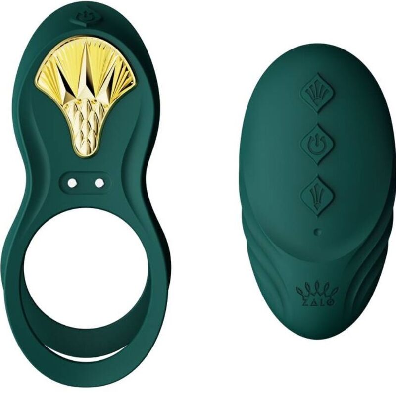 ZALO Anel Vibrante para Casais Bayek Verde com design ergonómico e detalhe dourado.