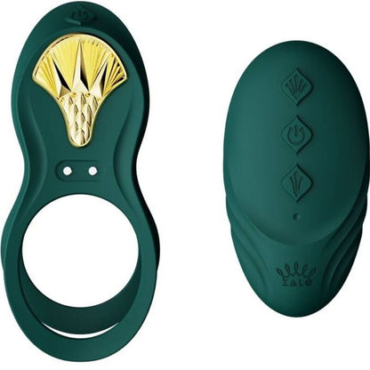 ZALO Anel Vibrante para Casais Bayek Verde com design ergonómico e detalhe dourado.