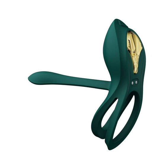 ZALO Anel Vibrante para Casais Bayek Verde com design ergonómico e detalhe dourado.