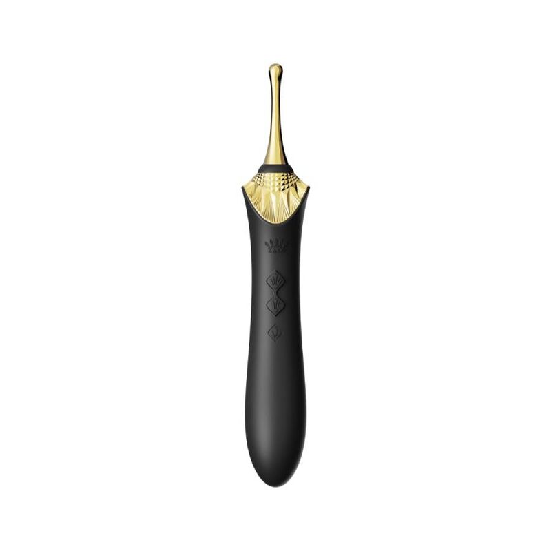Vibrador ZALO Bess 2 Clitoral Massager preto com acessório e função de aquecimento, mostrando design ergonómico.