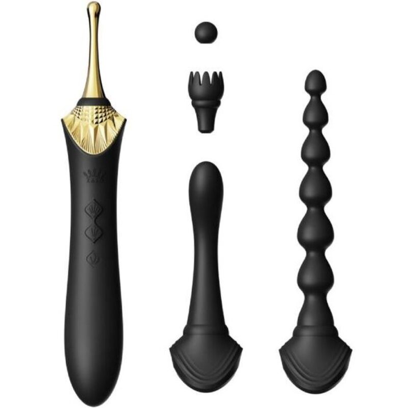 Vibrador ZALO Bess 2 Clitoral Massager preto com acessório e função de aquecimento, mostrando design ergonómico.