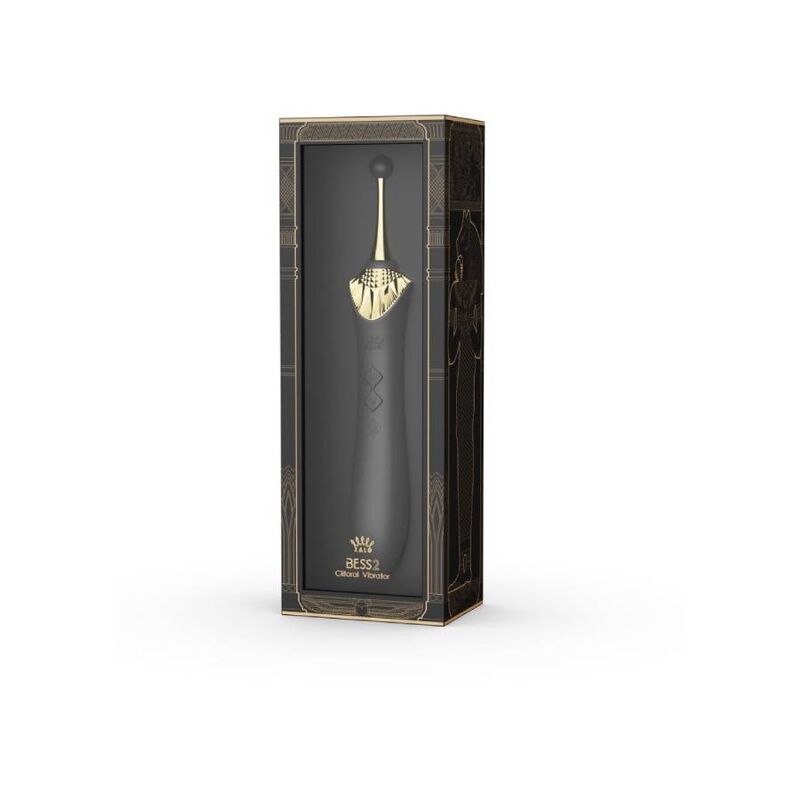 Vibrador ZALO Bess 2 Clitoral Massager preto com acessório e função de aquecimento, mostrando design ergonómico.