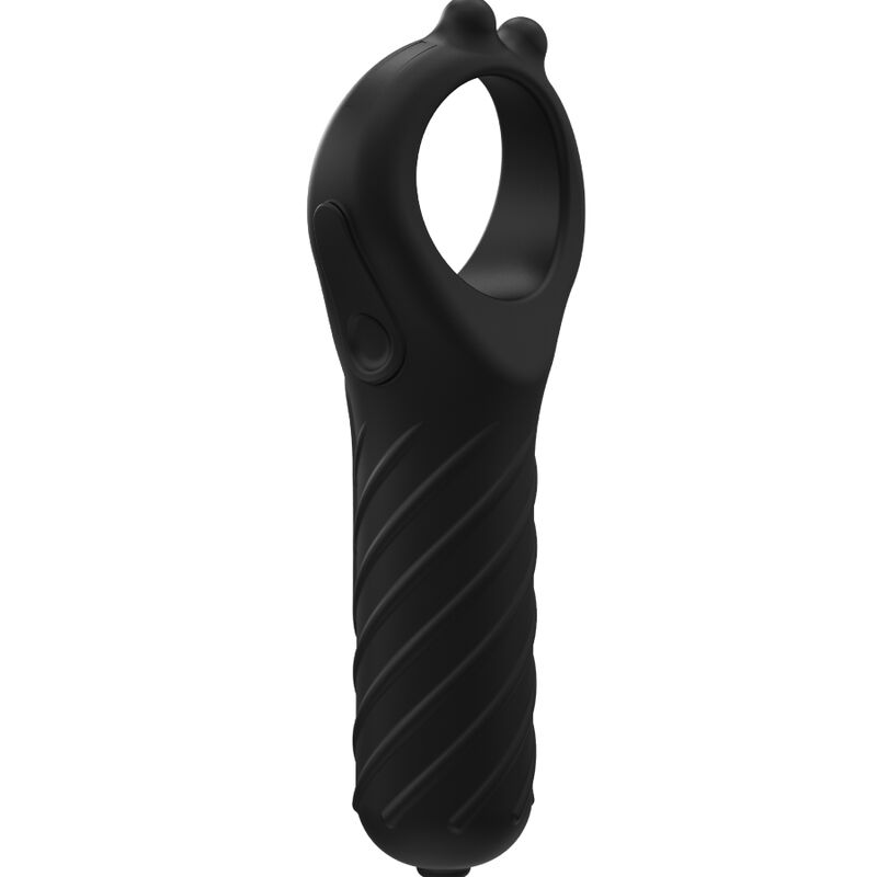 Close-up do BATHMATE Vibe Edge, anel vibrador peniano de silicone macio com 10 padrões de vibração.