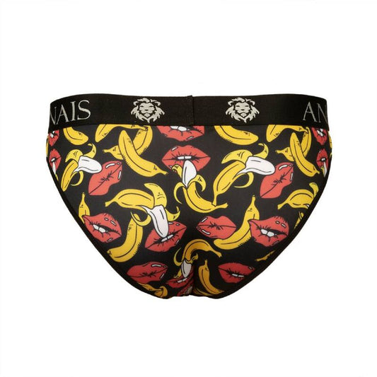 Close-up of the ANAIS MEN Cueca Slip Banana Lycra Macia S, showing its playful banana print and soft texture.