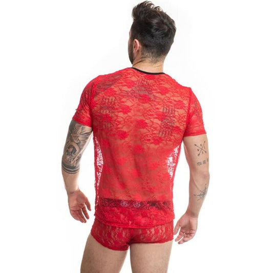 T-Shirt ANAIS MEN Brave XL com renda floral vermelha e ajuste ao corpo.