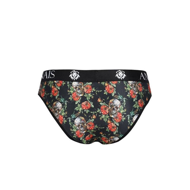 ANAIS MEN Slip Power S com estampado floral e caveiras, em material transparente e suave.