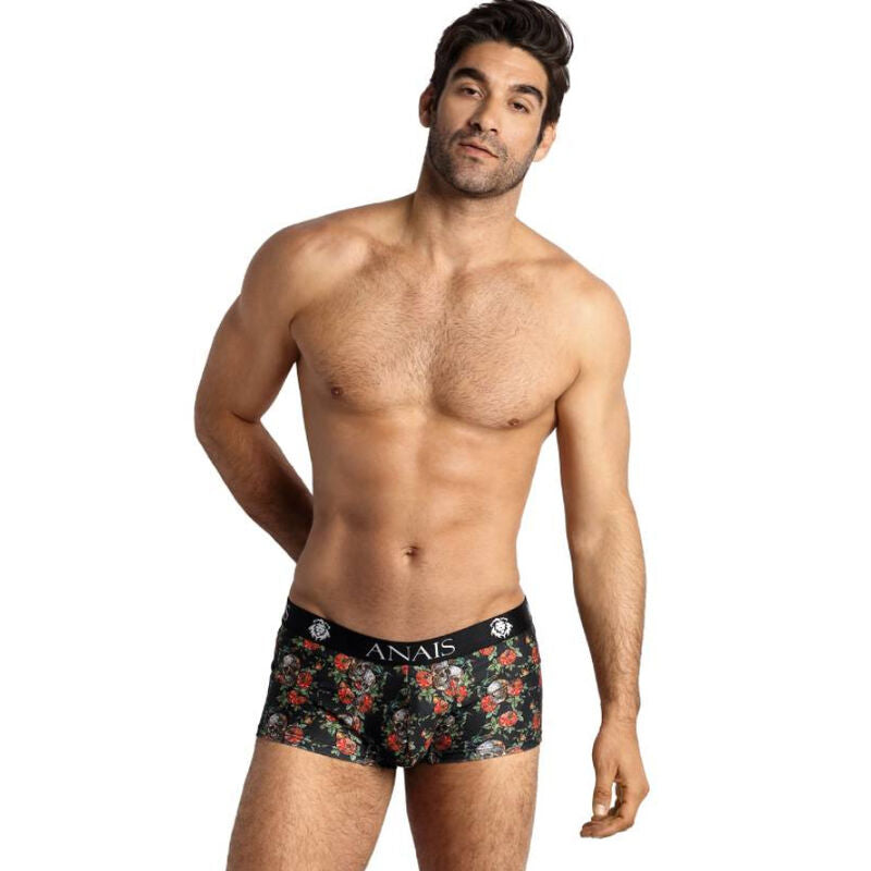 Anais Men Power Boxer S, cueca masculina transparente com estampa de rosas e caveiras