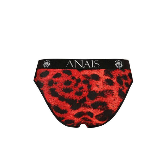 Close-up do Slip Savage ANAIS MEN S, destacando a microfibra vermelha e a estampa animal