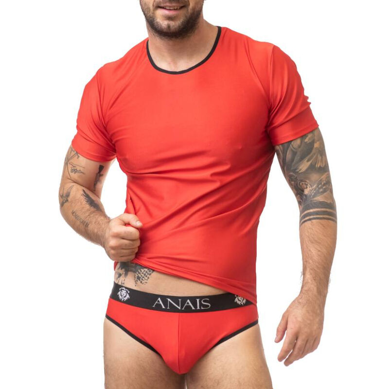 T-Shirt Anais Men Soul em microfibra vermelha S, mostrando o tecido macio e o corte ajustado.