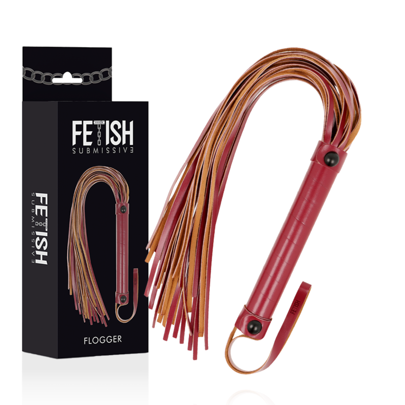 Chicote fetichista SUBMISSIVE de couro vegano, ideal para jogos BDSM.