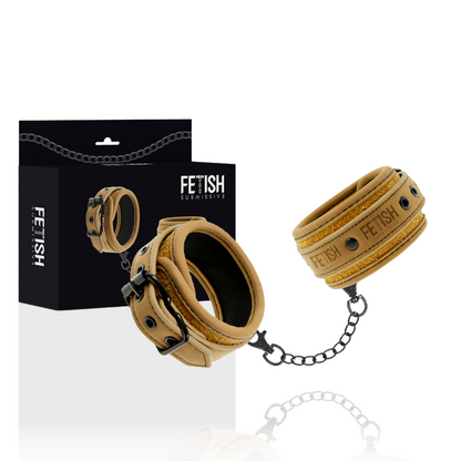 Close-up of the FETISH SUBMISSIVE ORIGIN Vegan Leather Cuffs with Neoprene Lining.
