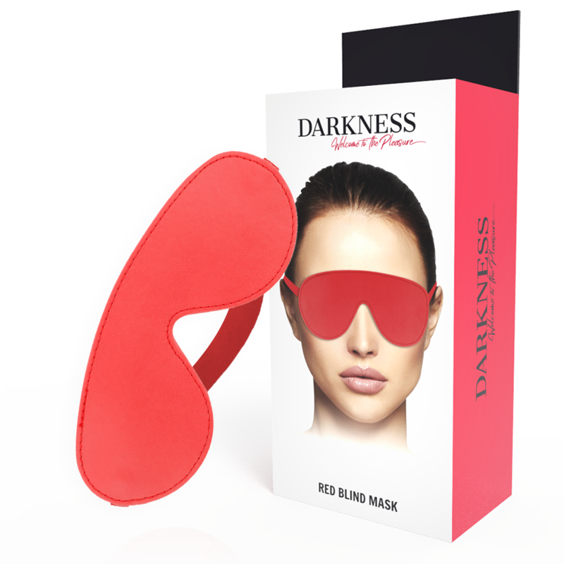 Máscara venda vermelha ajustável Darkness para jogos sensoriais e BDSM