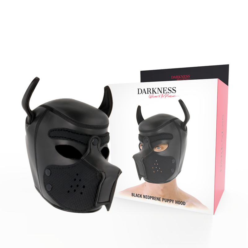 Máscara de Neoprene para Cães DARKNESS M com focinho removível e língua vermelha.