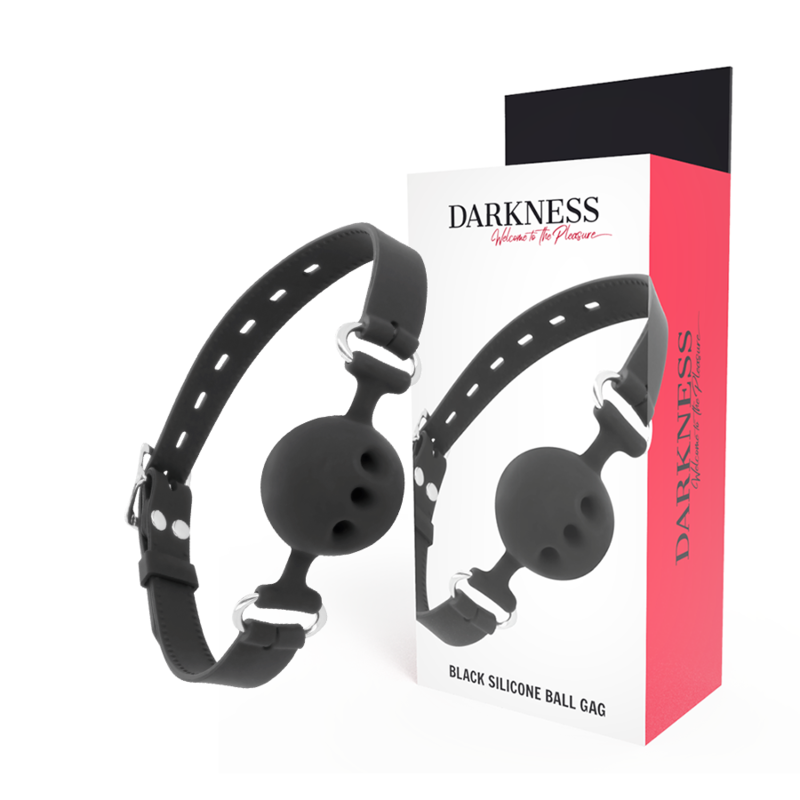 Mordaça respirável de silicone preta DARKNESS com tiras ajustáveis para BDSM