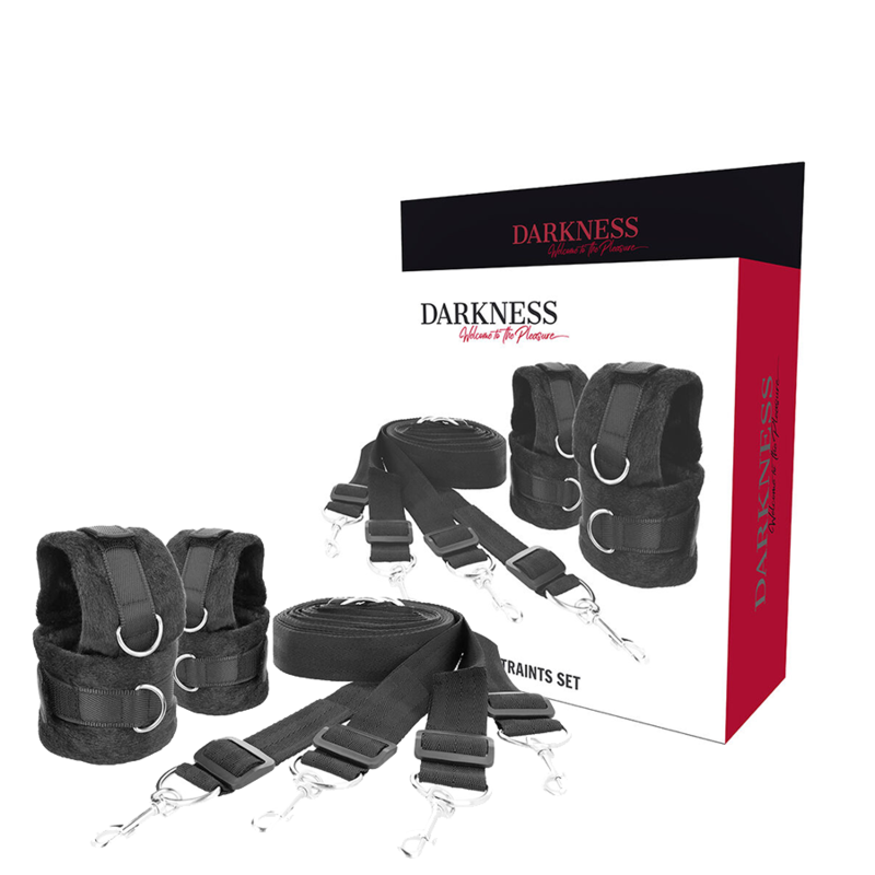 Close-up do Conjunto de Retenção de Cama Darkness ajustável com punhos de neoprene.