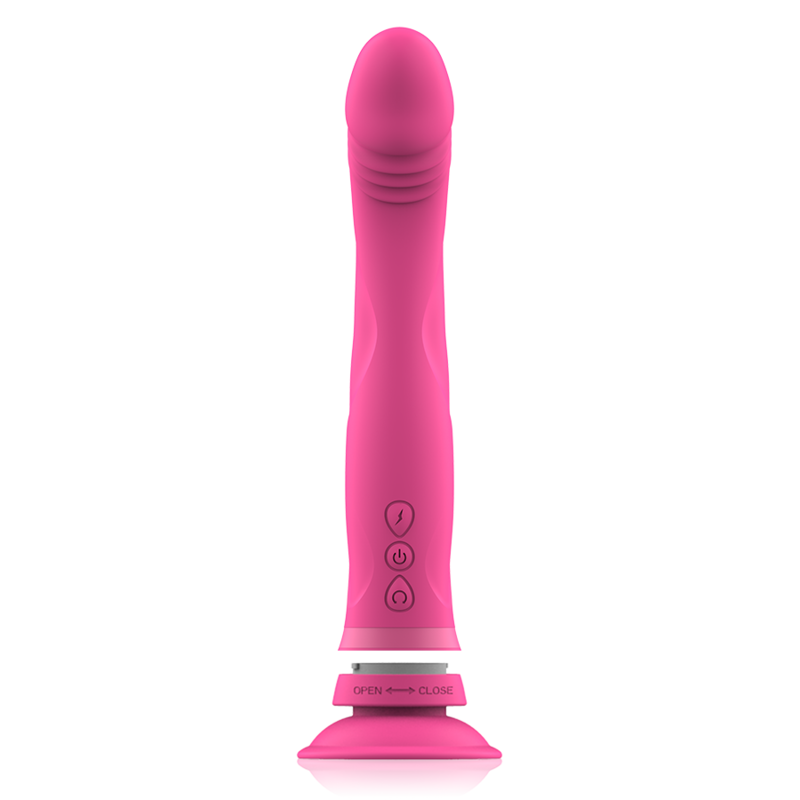 Vibrador de silicone Intense Michelangelo rosa com dupla densidade e ventosa.