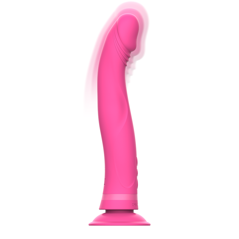 Vibrador de silicone Intense Michelangelo rosa com dupla densidade e ventosa.