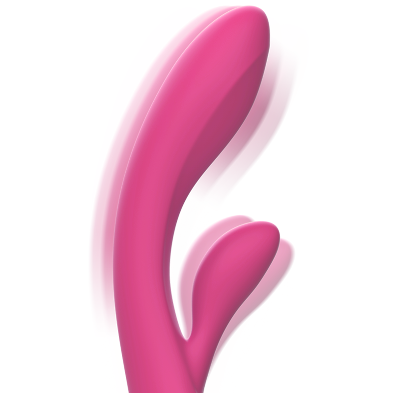 Close-up do Vibrador Coelho Intense Luigi em silicone líquido, destacando seu design ergonômico e estimulador clitoriano para dupla estimulação.