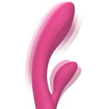 Close-up do Vibrador Coelho Intense Luigi em silicone líquido, destacando seu design ergonômico e estimulador clitoriano para dupla estimulação.