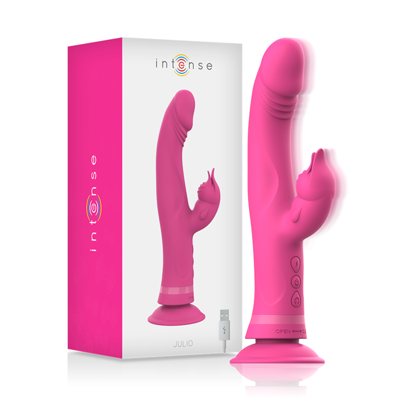 Vibrador Coelho Júlio Intense de silicone rosa para dupla estimulação do G-Spot e clitóris.