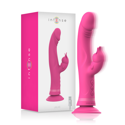 Vibrador Coelho Júlio Intense de silicone rosa para dupla estimulação do G-Spot e clitóris.