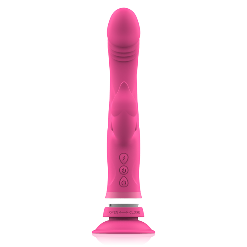 Vibrador Coelho Júlio Intense de silicone rosa para dupla estimulação do G-Spot e clitóris.