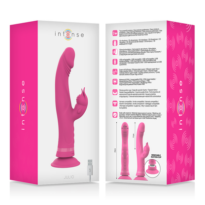 Vibrador Coelho Júlio Intense de silicone rosa para dupla estimulação do G-Spot e clitóris.