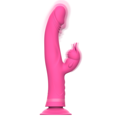 Vibrador Coelho Júlio Intense de silicone rosa para dupla estimulação do G-Spot e clitóris.